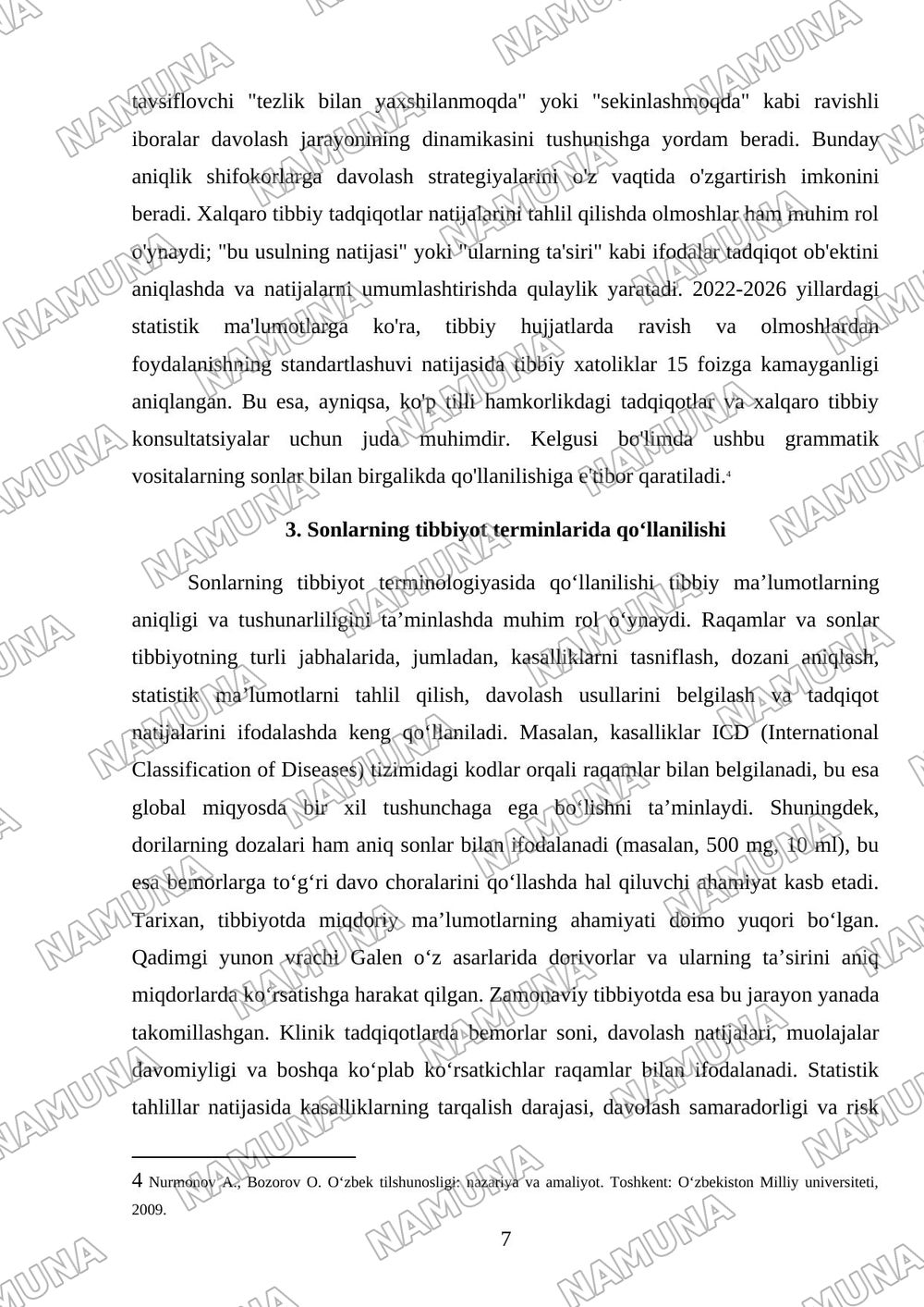 Ravish, olmoshlarning tibbiyot terminlarida qoʻllanilishi. Sonlar — 7-varaq