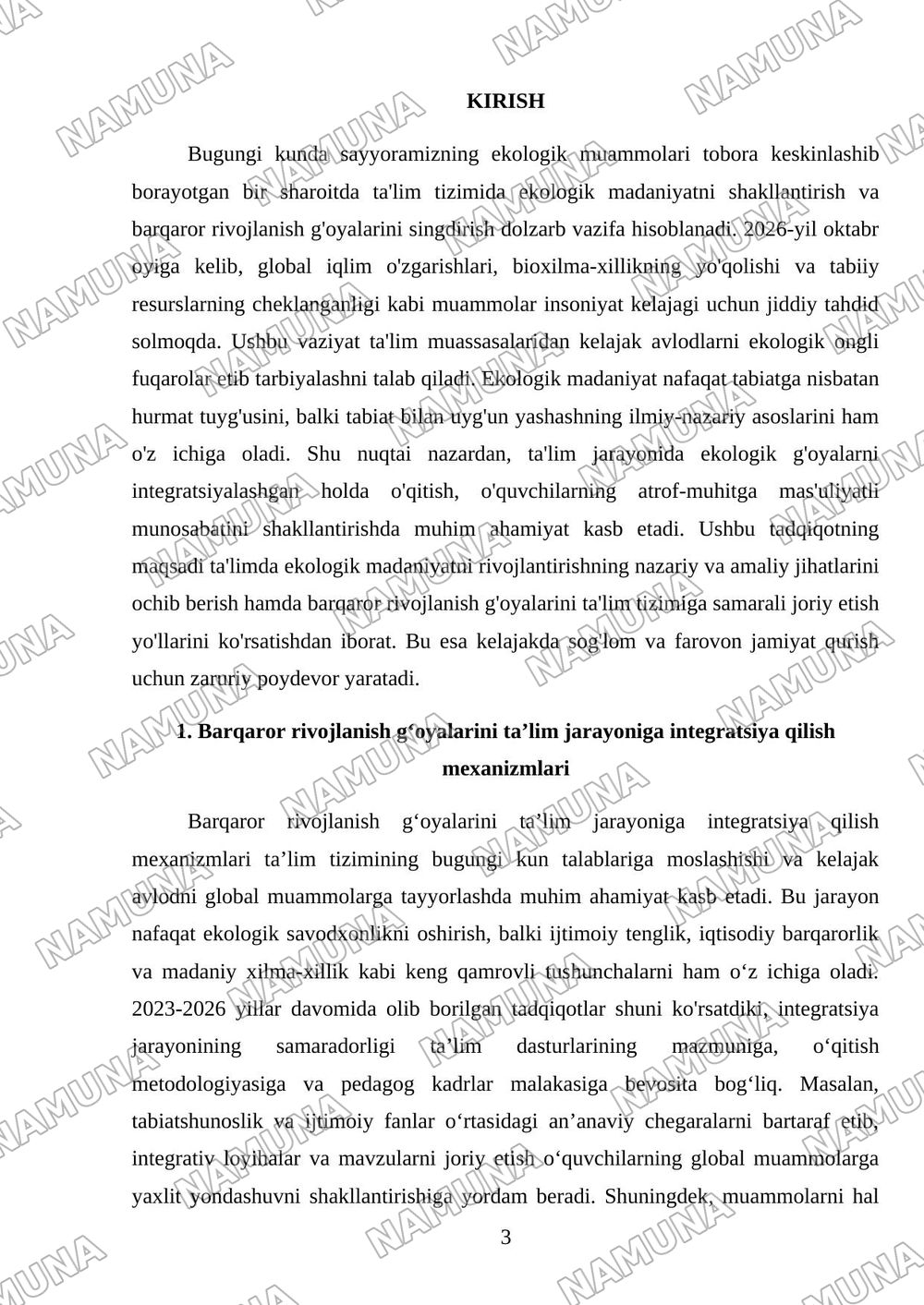 Talimda ekalogik madaniyat va barqaror rivojlanish g‘oyalarini shakllantirish — 3-varaq