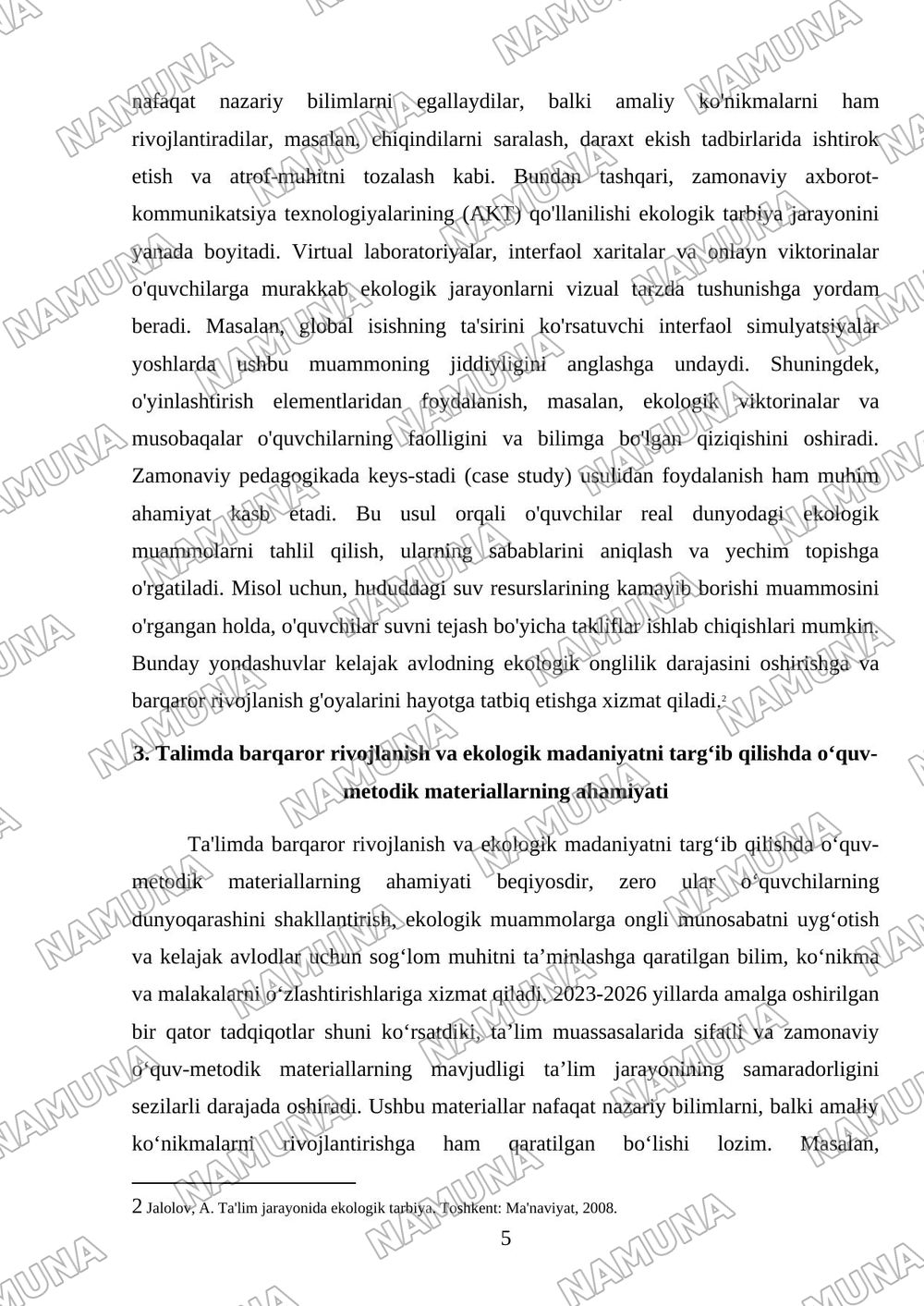 Talimda ekalogik madaniyat va barqaror rivojlanish g‘oyalarini shakllantirish — 5-varaq