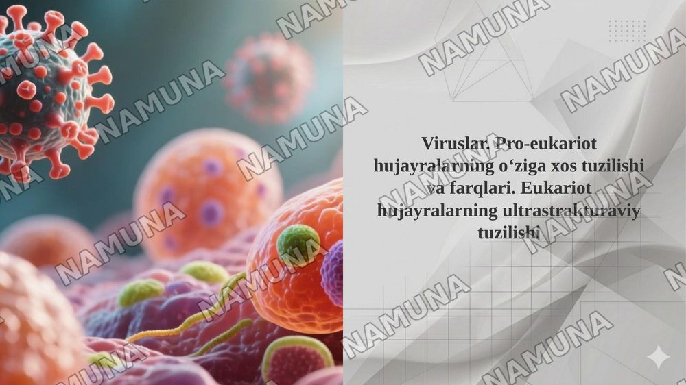 Viruslar. Pro-eukariot hujayralarning oʻziga xos tuzilishi va farqlari. Eukariot hujayralarning ultrastrakturaviy tuzilishi — 1-slayd