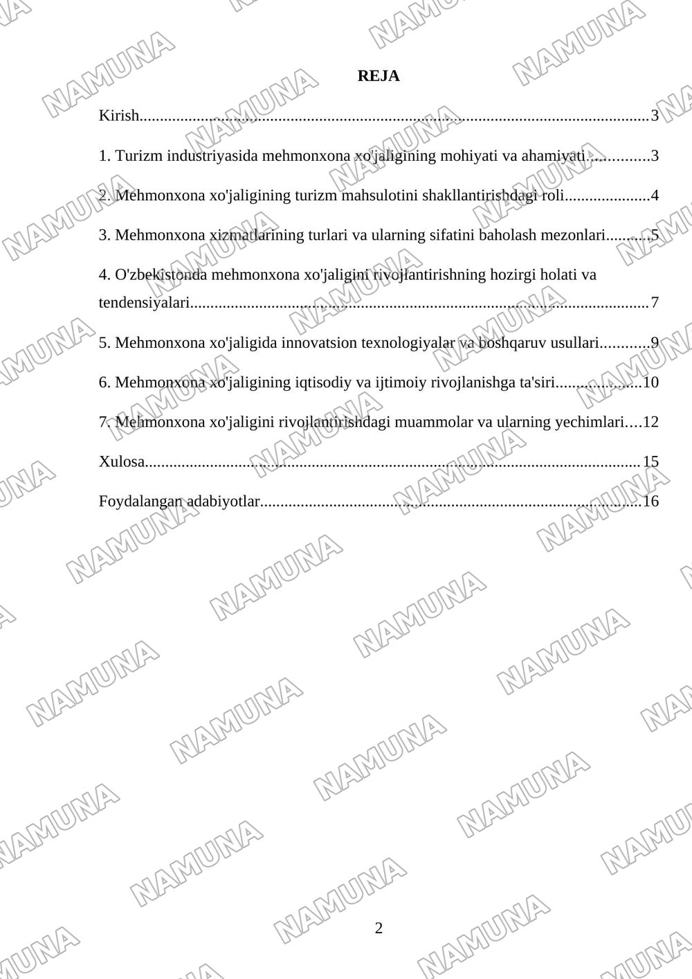 Turizmda mehmonxona xöjaligining örni — 2-varaq