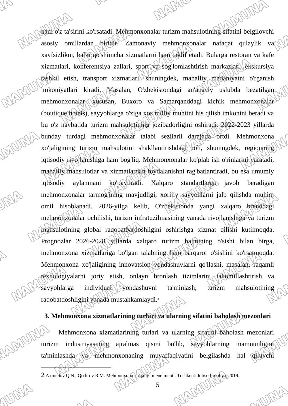 Turizmda mehmonxona xöjaligining örni — 5-varaq