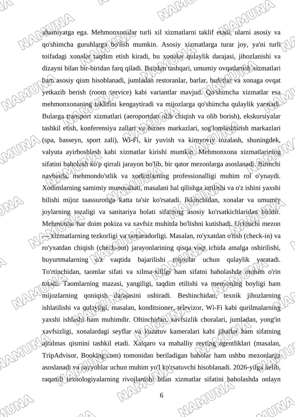 Turizmda mehmonxona xöjaligining örni — 6-varaq