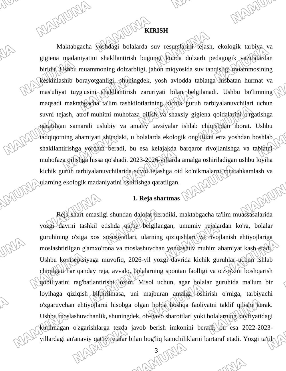 Yozgi hisobot bog'cha uchun kichik guruh rejasi asosida — 3-varaq