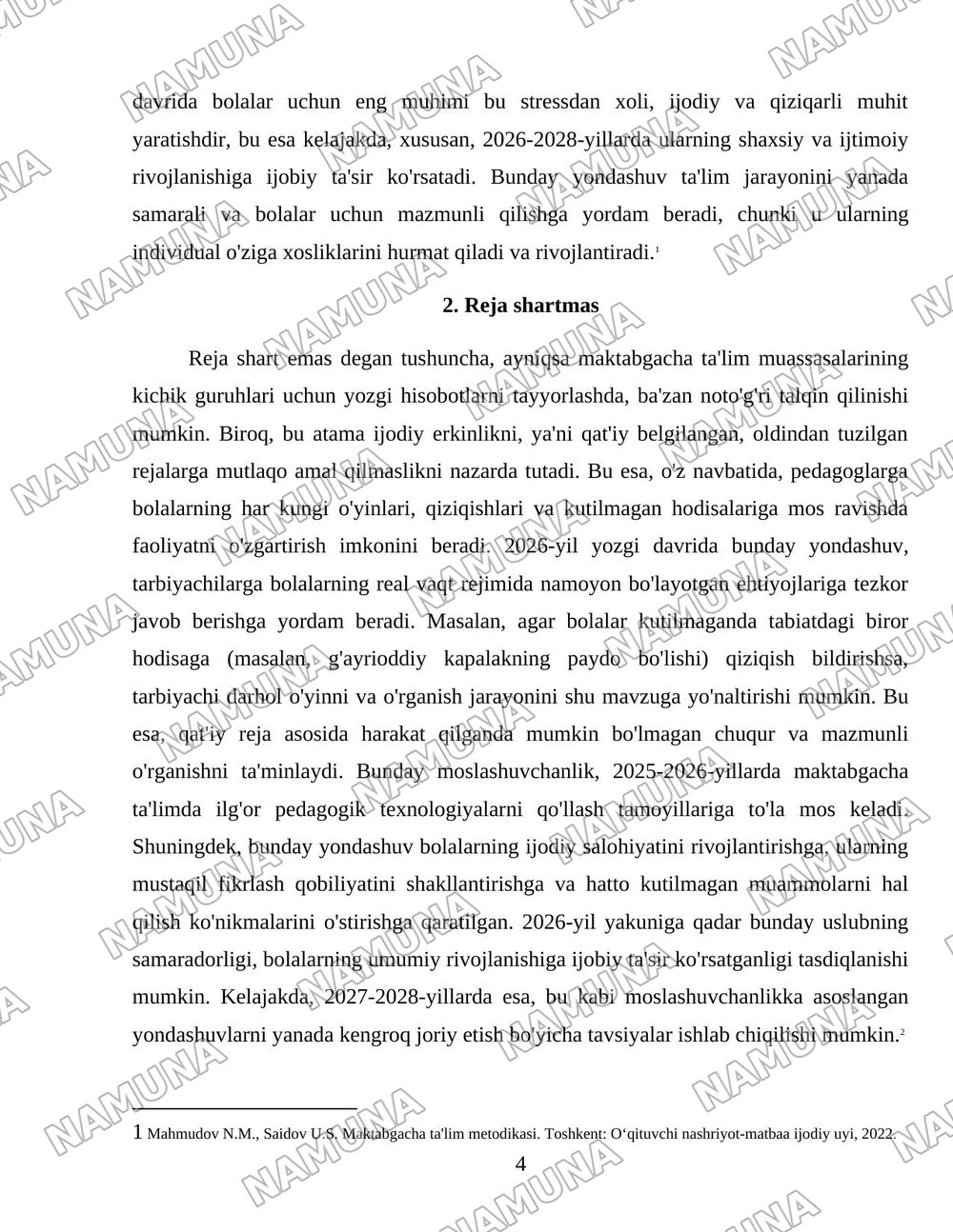Yozgi hisobot bog'cha uchun kichik guruh rejasi asosida — 4-varaq