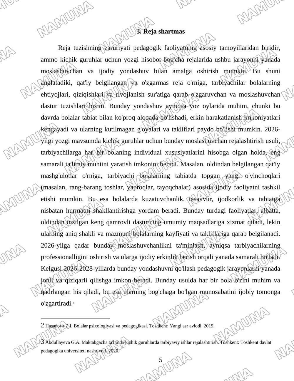 Yozgi hisobot bog'cha uchun kichik guruh rejasi asosida — 5-varaq