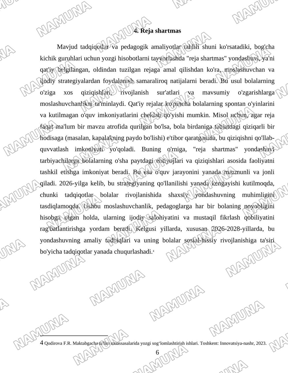 Yozgi hisobot bog'cha uchun kichik guruh rejasi asosida — 6-varaq