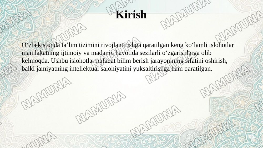 Oʻzbekistonda taʼlim islohotlari va ularning ijtimoiy va madaniy hayotda aks etishi — 3-slayd
