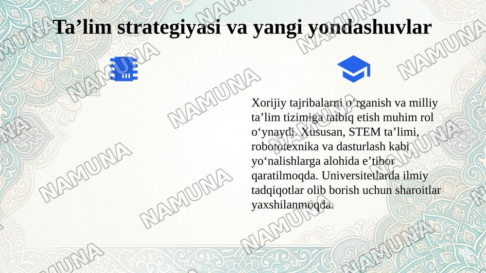 Oʻzbekistonda taʼlim islohotlari va ularning ijtimoiy va madaniy hayotda aks etishi — 4-slayd
