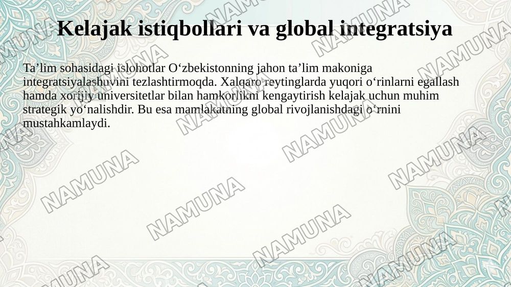 Oʻzbekistonda taʼlim islohotlari va ularning ijtimoiy va madaniy hayotda aks etishi — 9-slayd