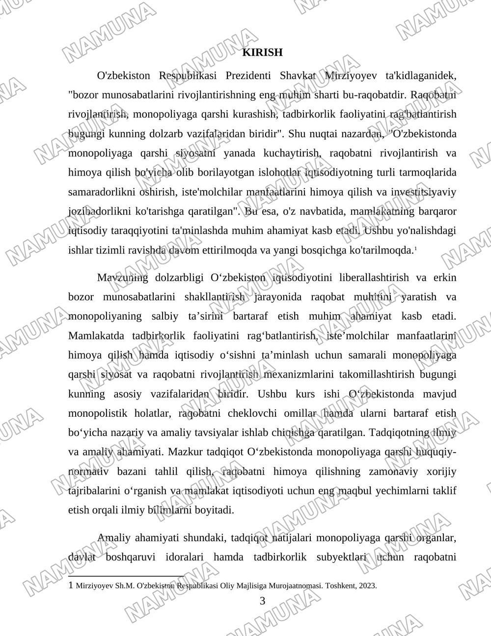 O'zbekistonda monopoliyaga qarshi siyosat va raqobatni rivojlantirish hamda himoya qilishni yanada kuchaytirish yo'llari — 3-varaq