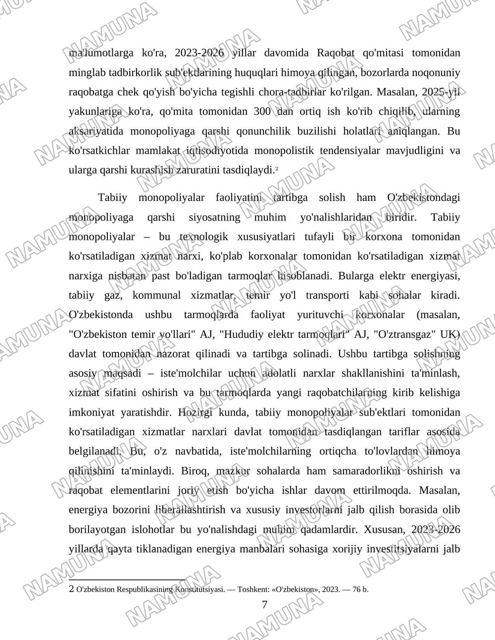 O'zbekistonda monopoliyaga qarshi siyosat va raqobatni rivojlantirish hamda himoya qilishni yanada kuchaytirish yo'llari — 7-varaq
