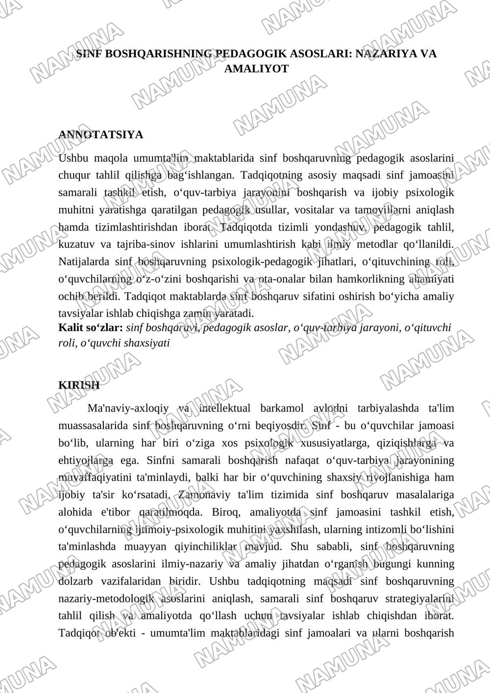 Sinf boshqarishning pedagogik asoslari — 1-varaq
