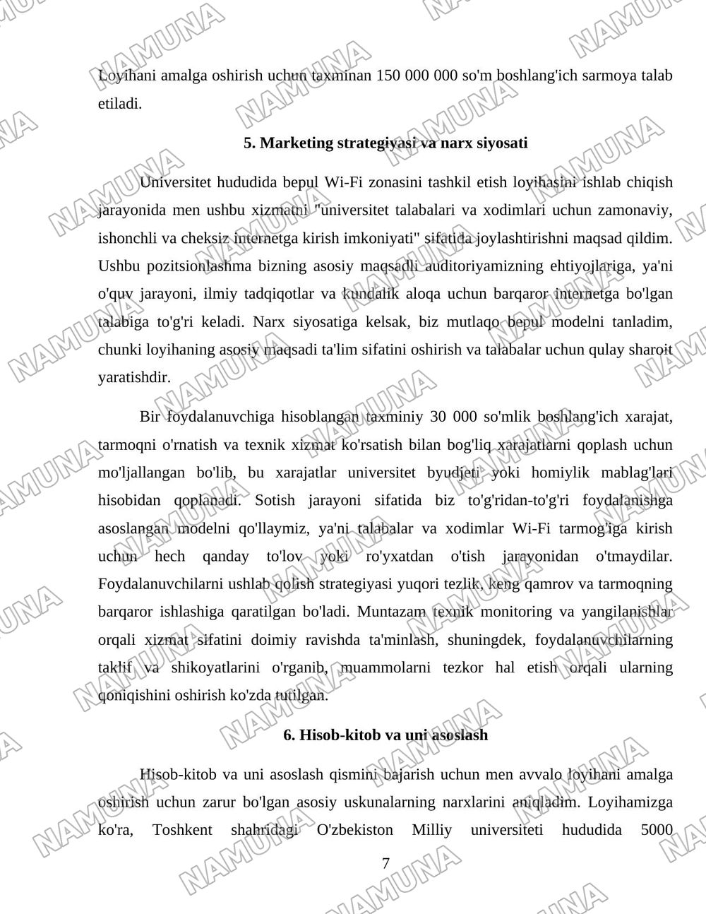 Universitet hududida bepul Wi-Fi zonasi tashkil etish — 7-varaq