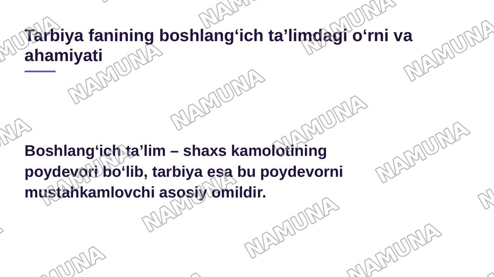 Boshlangʻch talmda tarbiya fani — 2-slayd