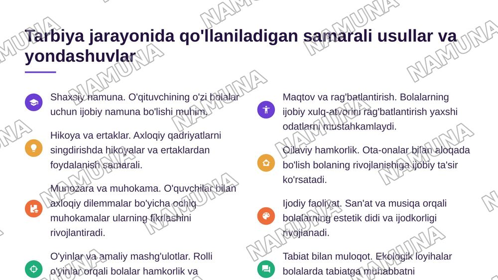 Boshlangʻch talmda tarbiya fani — 4-slayd