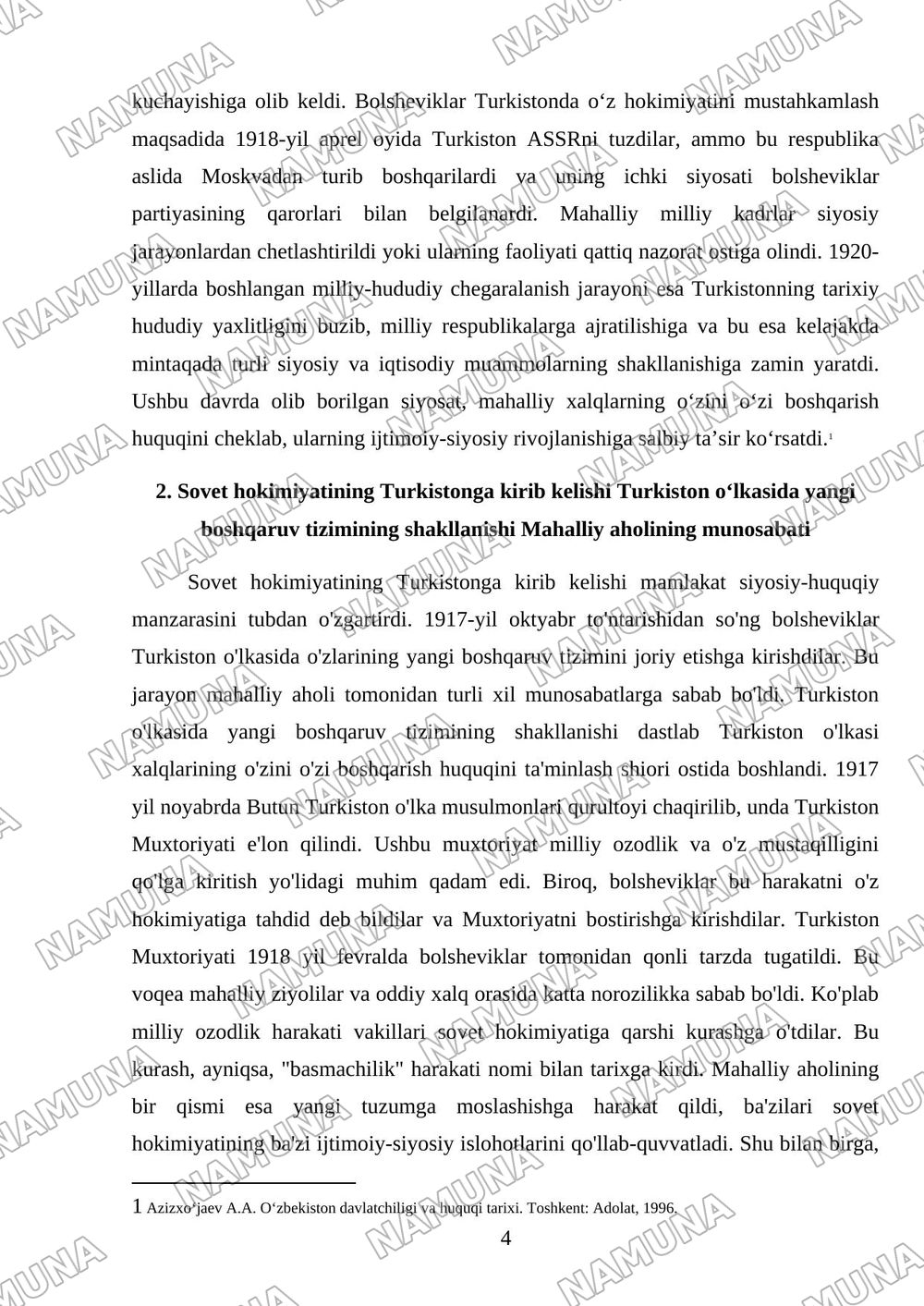 14-mavzu: Oktyabr toʻntarishidan soʻng Oʻzbekiston hududida davlat va huquq. — 4-varaq