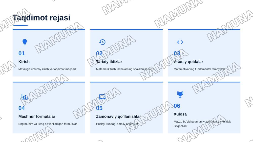 Olim matematikaning oltin qoidalari va formulalari — 2-slayd