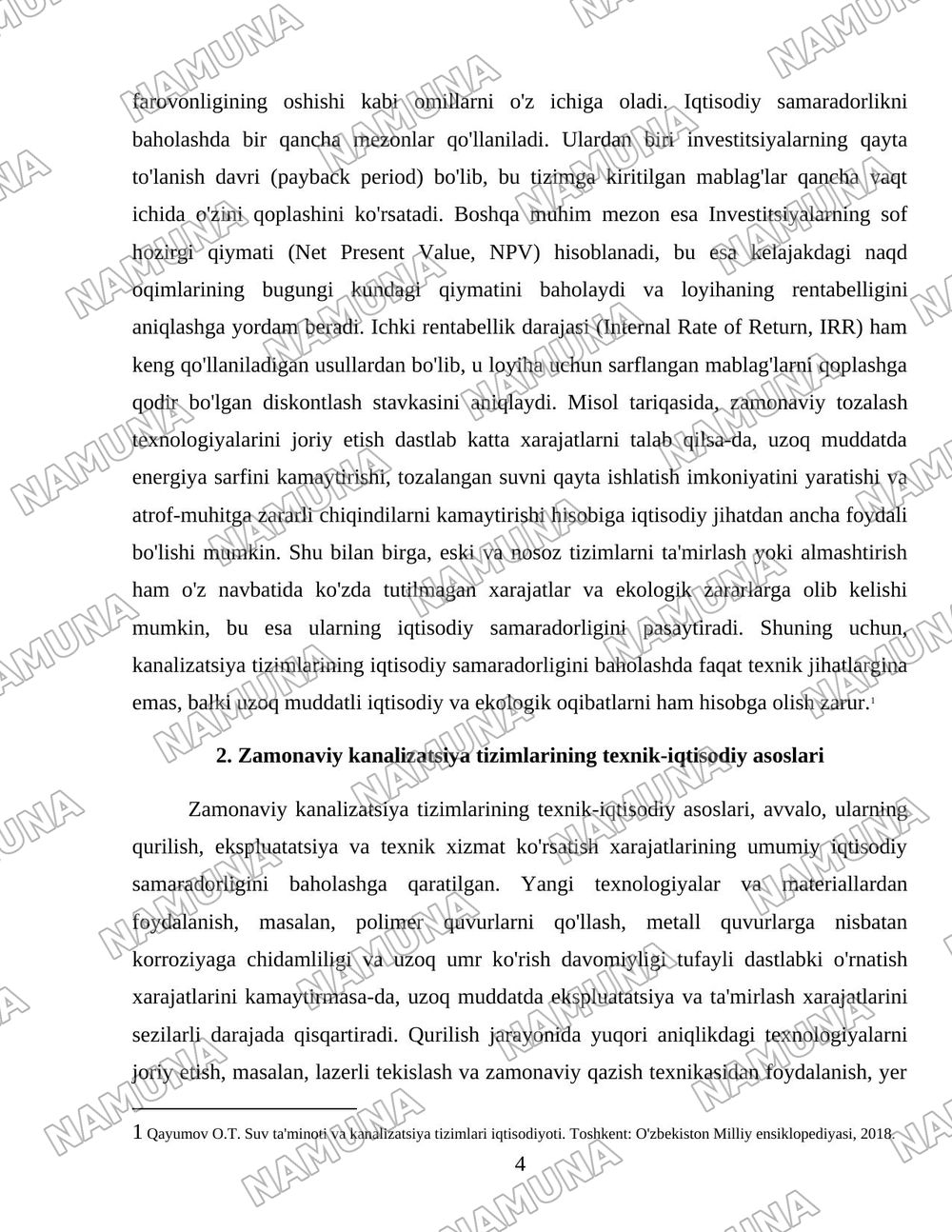 Канализация тизимлари иқтисодий самарадорлиги. — 4-varaq