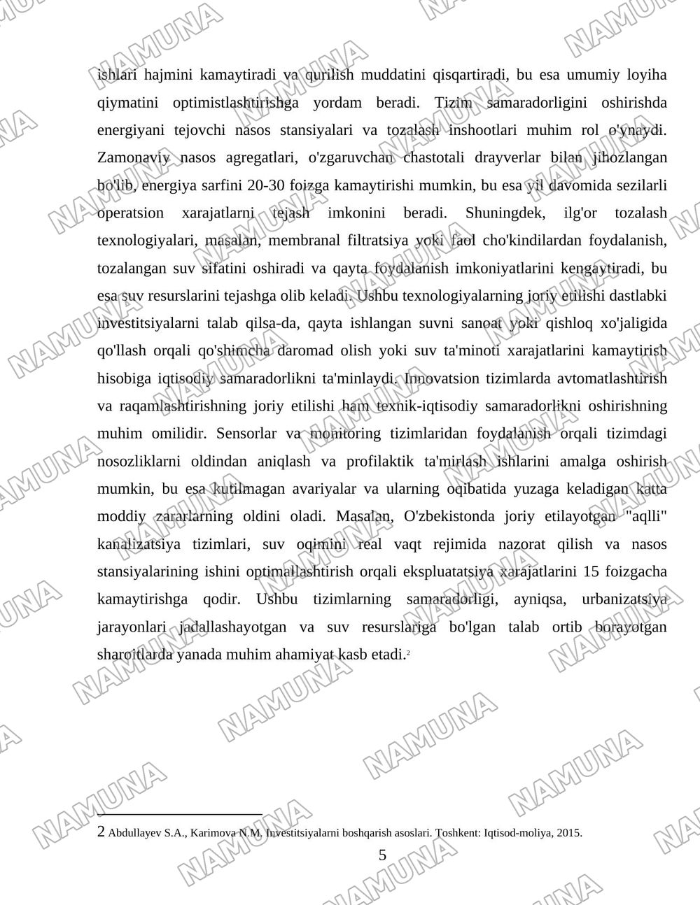 Канализация тизимлари иқтисодий самарадорлиги. — 5-varaq