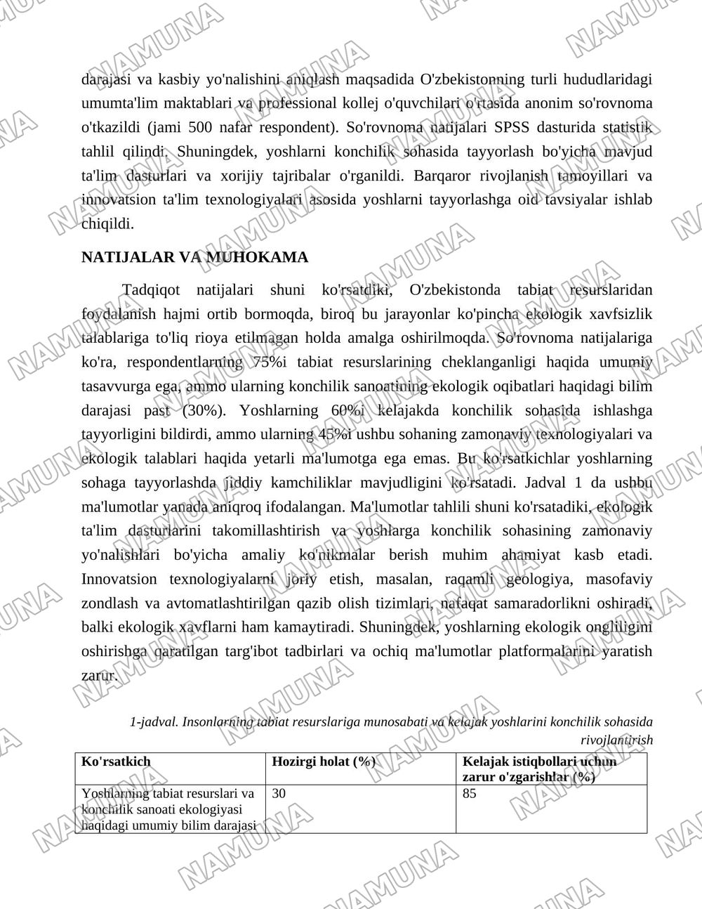 Insonlarning tabiat resurslariga munosabati va kelajak yoshlarini konchilik sohasida rivojlantirish — 3-varaq