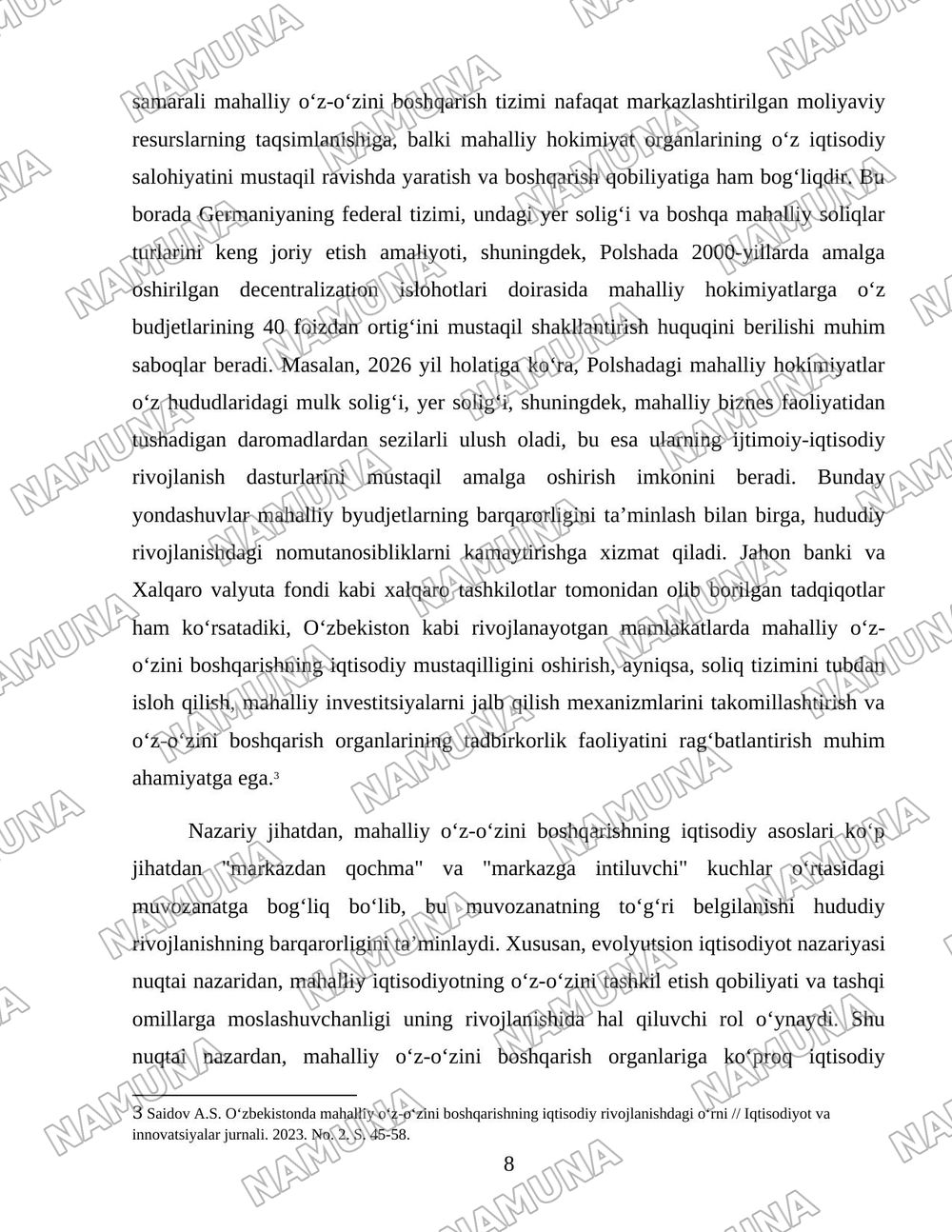 O‘zbekistonda mahalliy o‘z-o‘zini boshqarishning iqtisodiy asosini mustahkamlash — 8-varaq