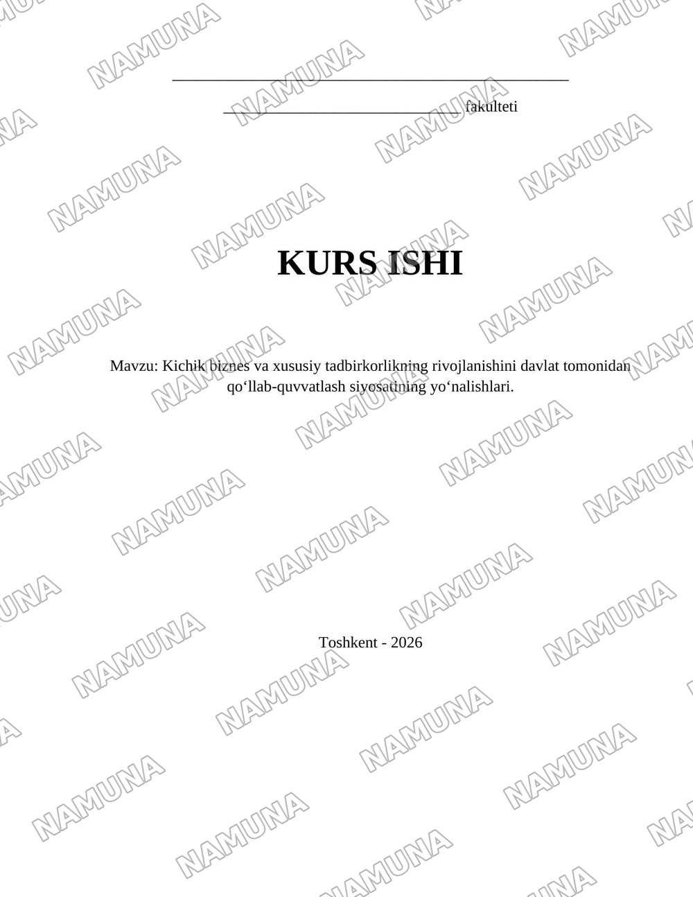 Kichik biznes va xususiy tadbirkorlikning rivojlanishini davlat tomonidan qo‘llab-quvvatlash siyosatining yo‘nalishlari. — 1-varaq