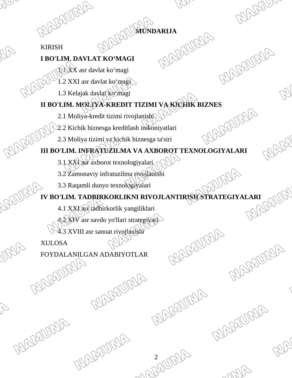 Kichik biznes va xususiy tadbirkorlikning rivojlanishini davlat tomonidan qo‘llab-quvvatlash siyosatining yo‘nalishlari. — 2-varaq