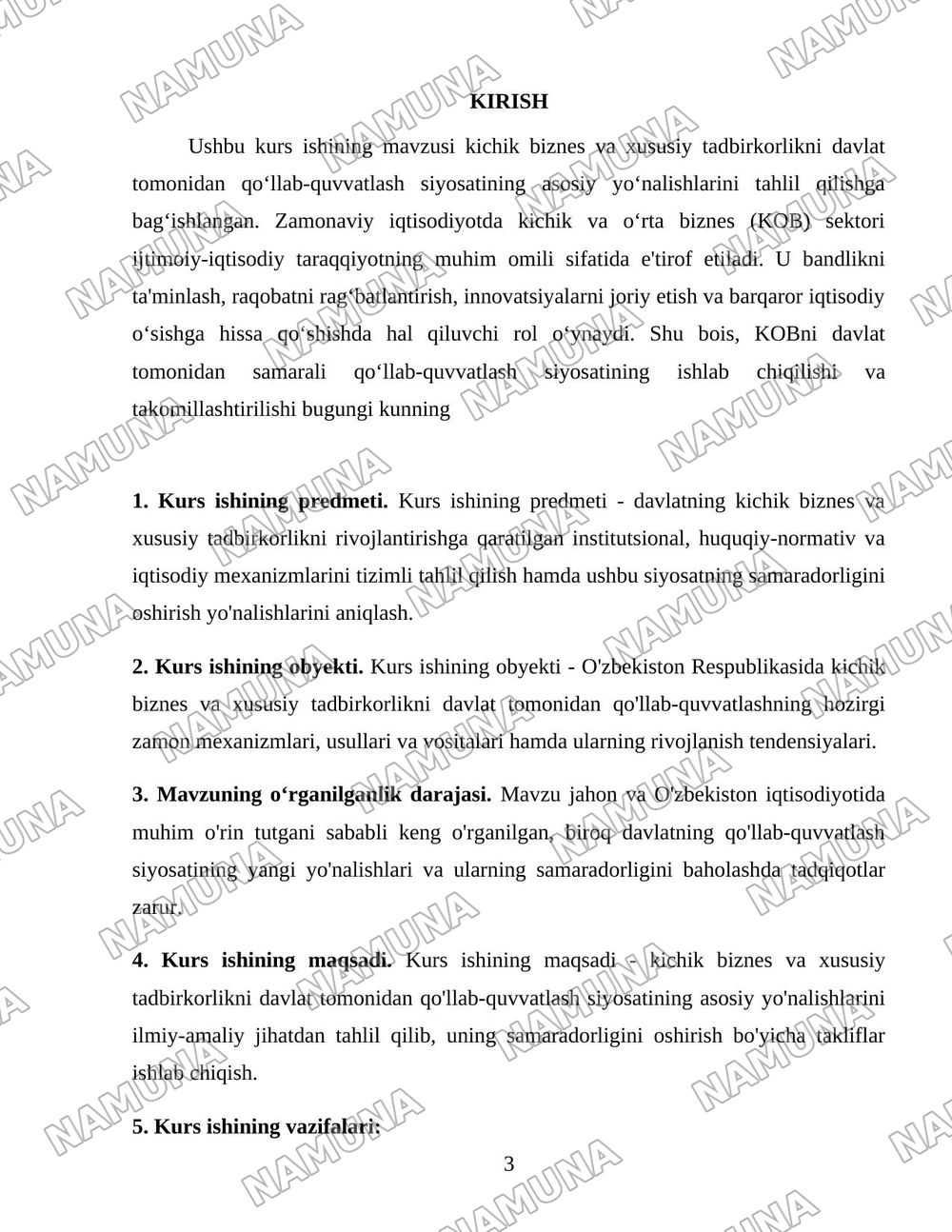 Kichik biznes va xususiy tadbirkorlikning rivojlanishini davlat tomonidan qo‘llab-quvvatlash siyosatining yo‘nalishlari. — 3-varaq