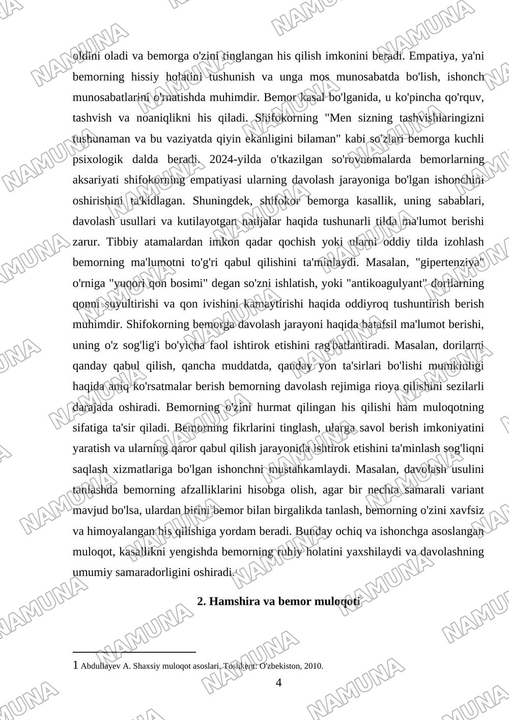 Samarali muloqot o'rnatishning asosiy texnikasi Shifokor, hamshira,bemor va uning yaqinlari o'rtasida — 4-varaq