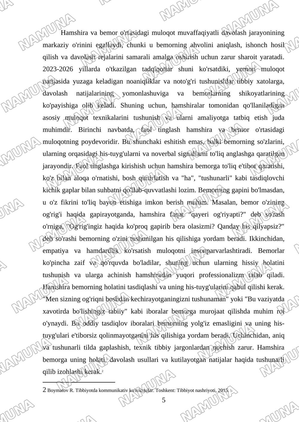 Samarali muloqot o'rnatishning asosiy texnikasi Shifokor, hamshira,bemor va uning yaqinlari o'rtasida — 5-varaq