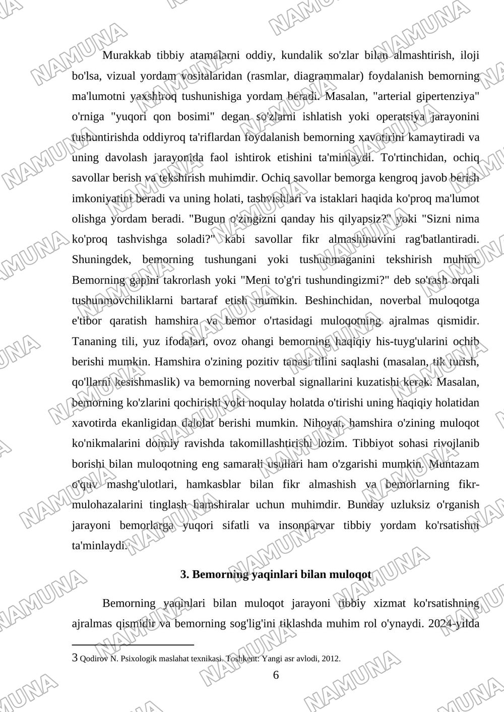 Samarali muloqot o'rnatishning asosiy texnikasi Shifokor, hamshira,bemor va uning yaqinlari o'rtasida — 6-varaq