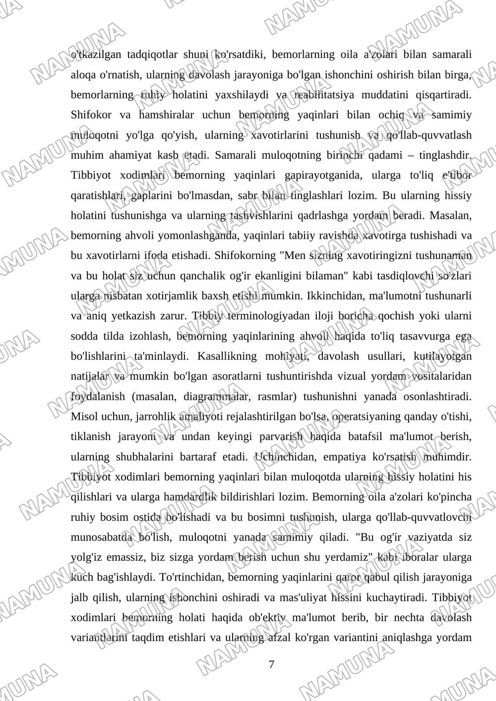 Samarali muloqot o'rnatishning asosiy texnikasi Shifokor, hamshira,bemor va uning yaqinlari o'rtasida — 7-varaq