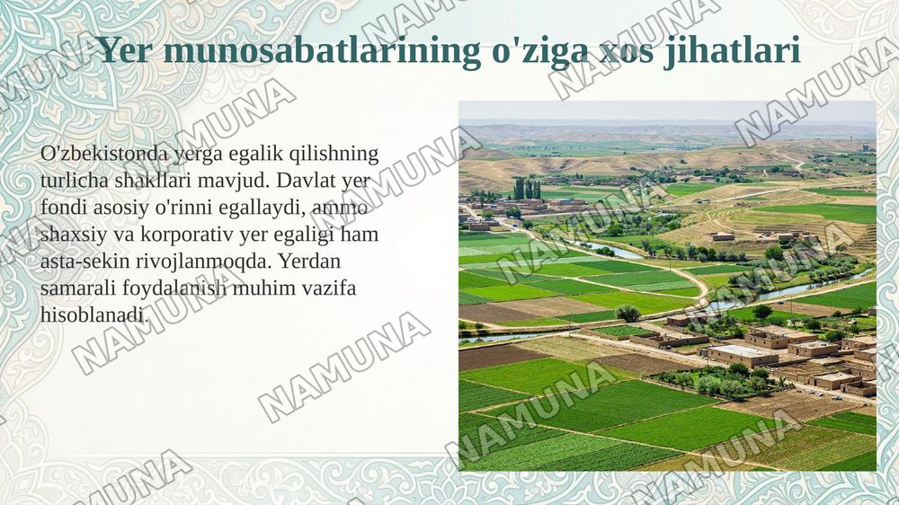 O'zbekistonda agrar munosabatlar va ularning o'ziga xos xususiyatlari — 5-slayd