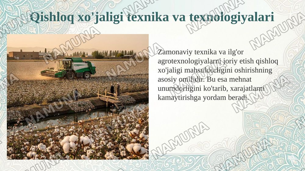 O'zbekistonda agrar munosabatlar va ularning o'ziga xos xususiyatlari — 6-slayd