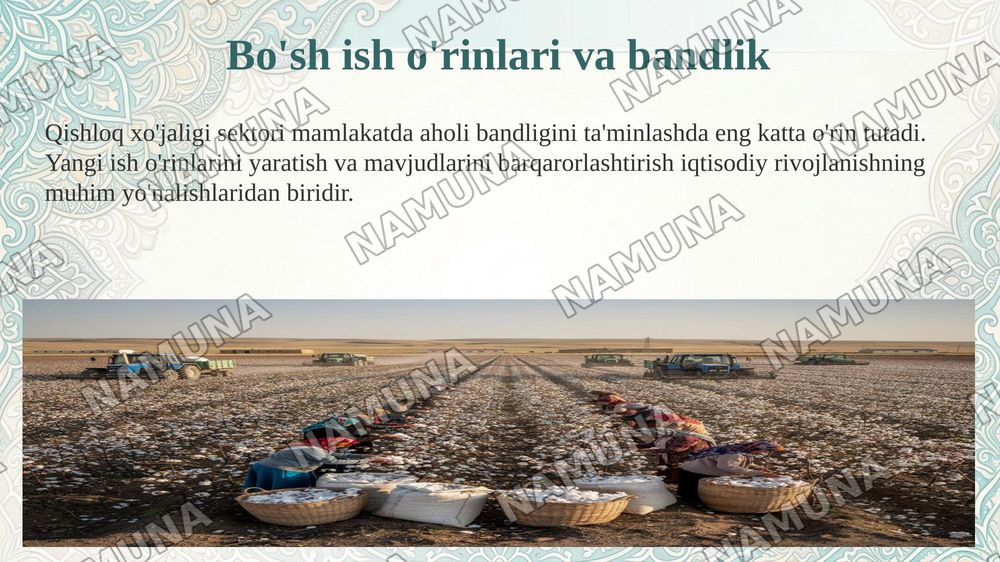 O'zbekistonda agrar munosabatlar va ularning o'ziga xos xususiyatlari — 8-slayd