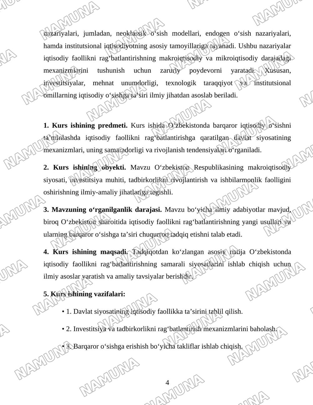 Oʻzbekistonda barqaror iqtisodiy oʻsishni taminlashda iqtisodiy faollikni ragʻbatlantirishga qaratilgan siyosatning roli — 4-varaq