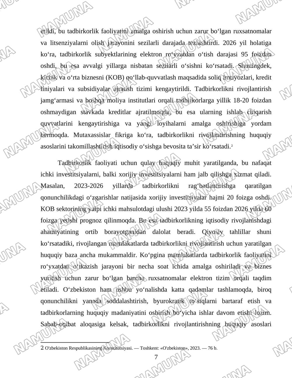 Oʻzbekistonda barqaror iqtisodiy oʻsishni taminlashda iqtisodiy faollikni ragʻbatlantirishga qaratilgan siyosatning roli — 7-varaq