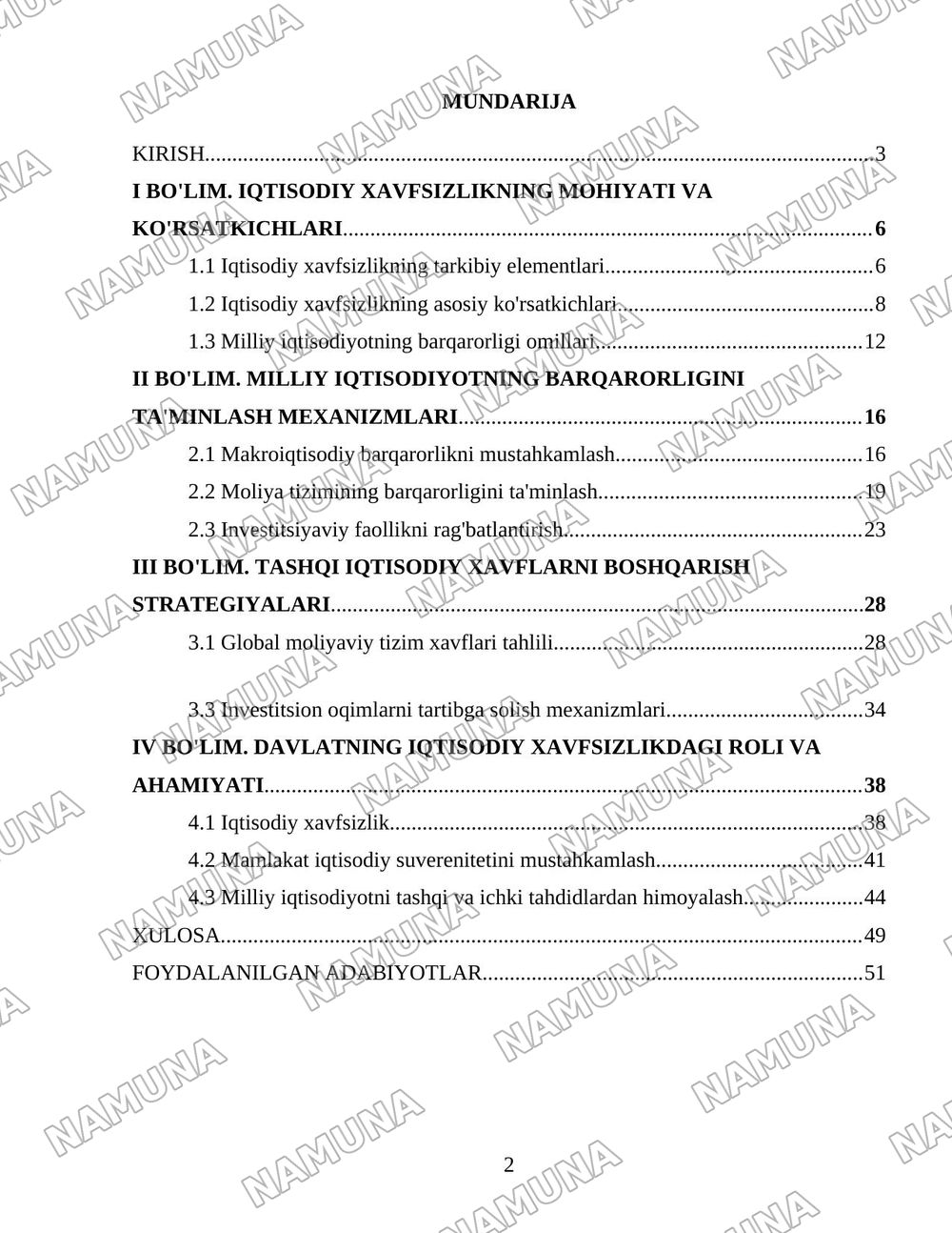 Davlatning iqtisodiy xavfsizlikni taʼminlashning ustuvor yoʻnalishlari — 2-varaq
