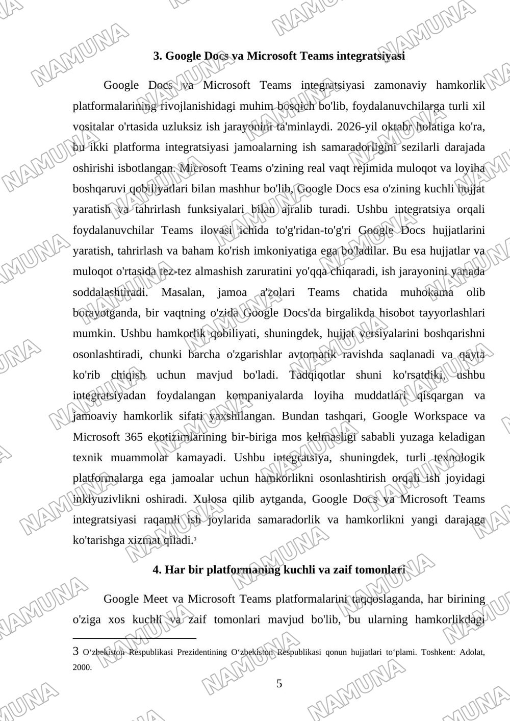 Google Dece yoki Microsoft Tems orqali hamkorlik — 5-varaq