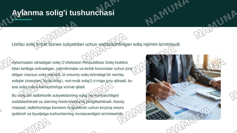 aylanmadan olinadigan soliqni hisoblab chiqarish soliq hisobotini taqdim etish hamda tolash tartibi — 3-slayd