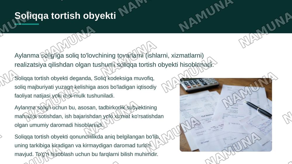 aylanmadan olinadigan soliqni hisoblab chiqarish soliq hisobotini taqdim etish hamda tolash tartibi — 5-slayd