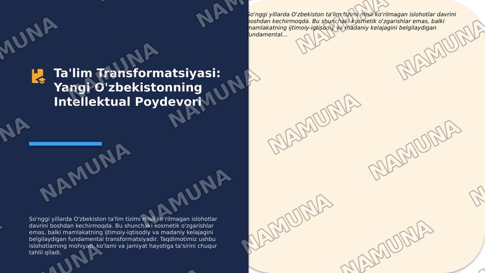 Oʻzbekistonda taʼlim islohotlari va ularning ijtimoiy va madaniy hayotda aks etishi — 1-slayd