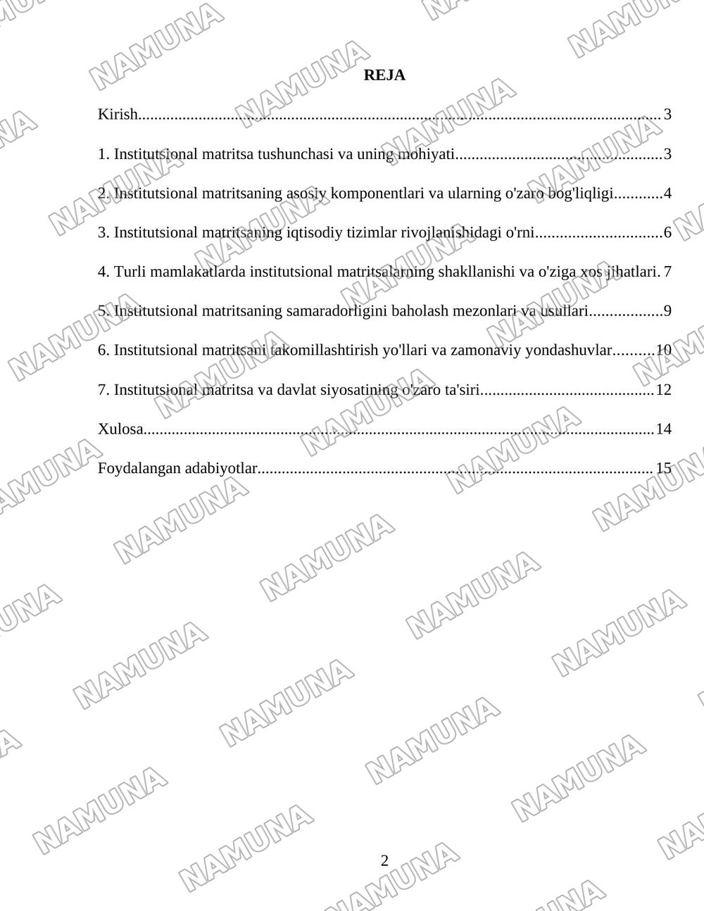 Institutsional matritsa va uning amal qilishi — 2-varaq