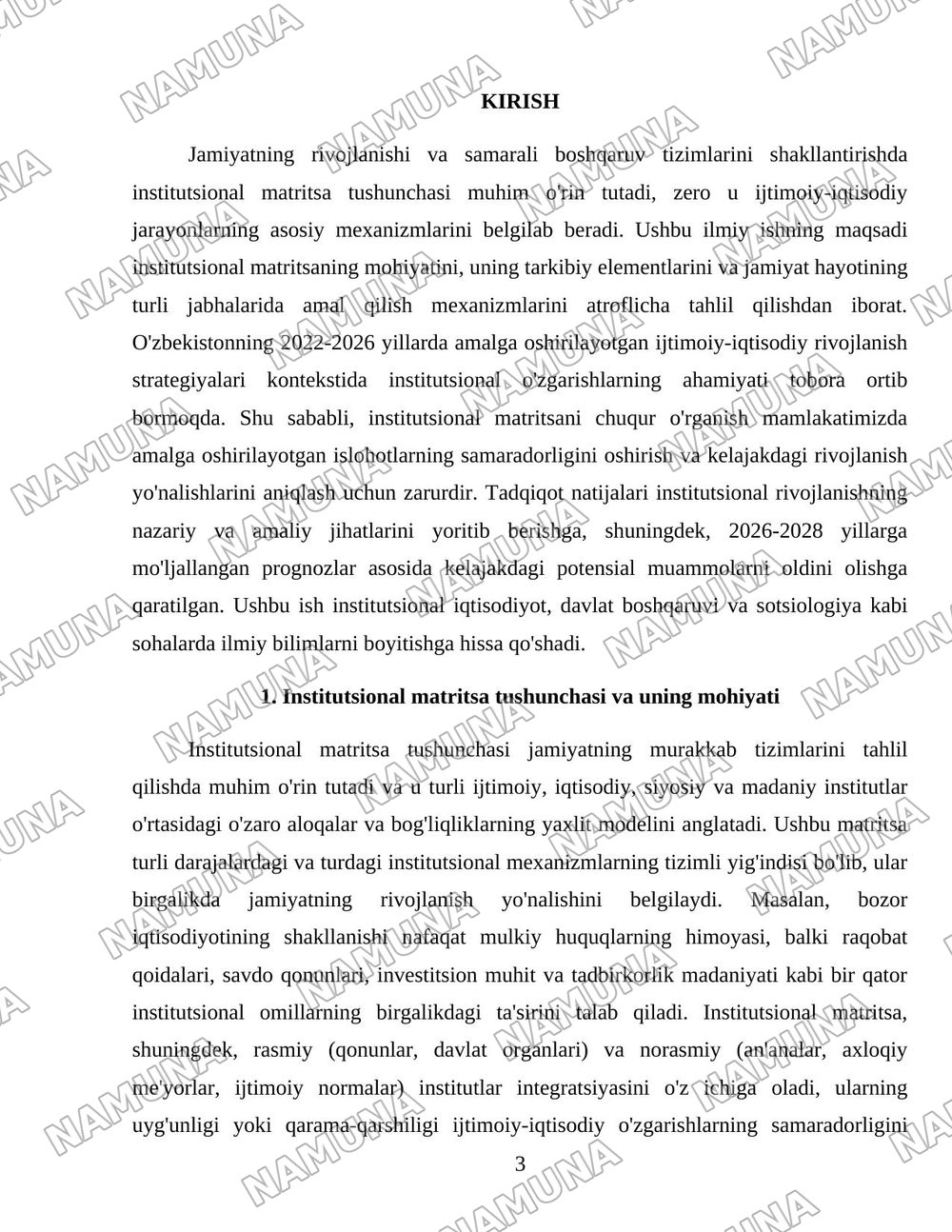 Institutsional matritsa va uning amal qilishi — 3-varaq