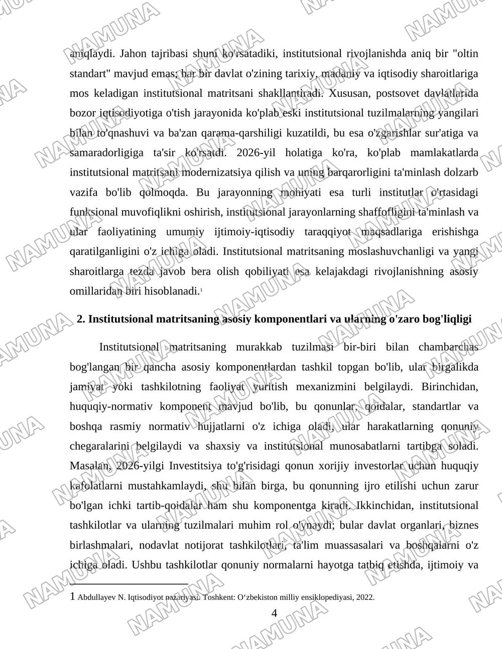 Institutsional matritsa va uning amal qilishi — 4-varaq