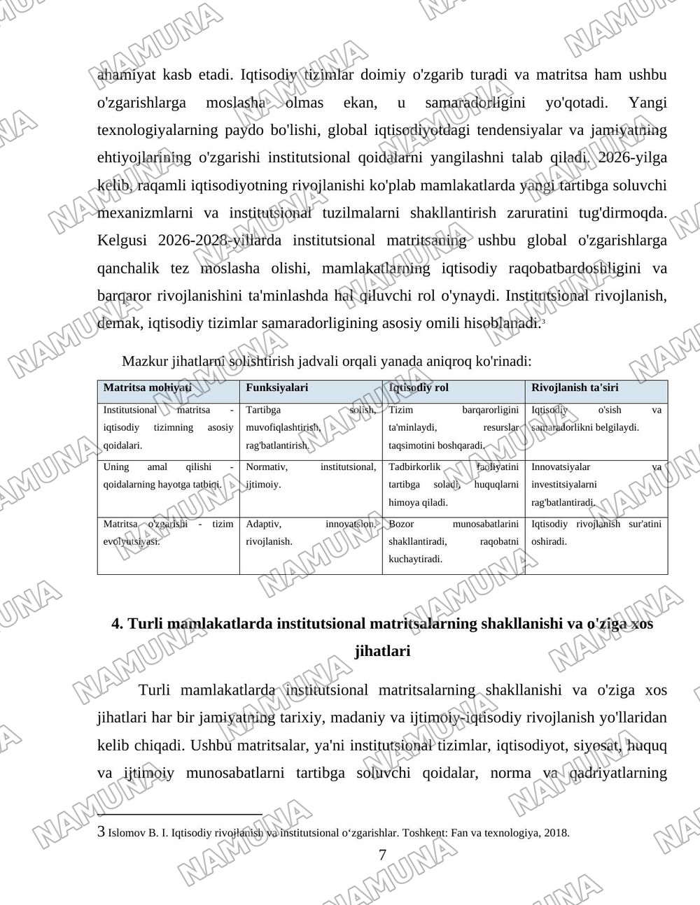 Institutsional matritsa va uning amal qilishi — 7-varaq