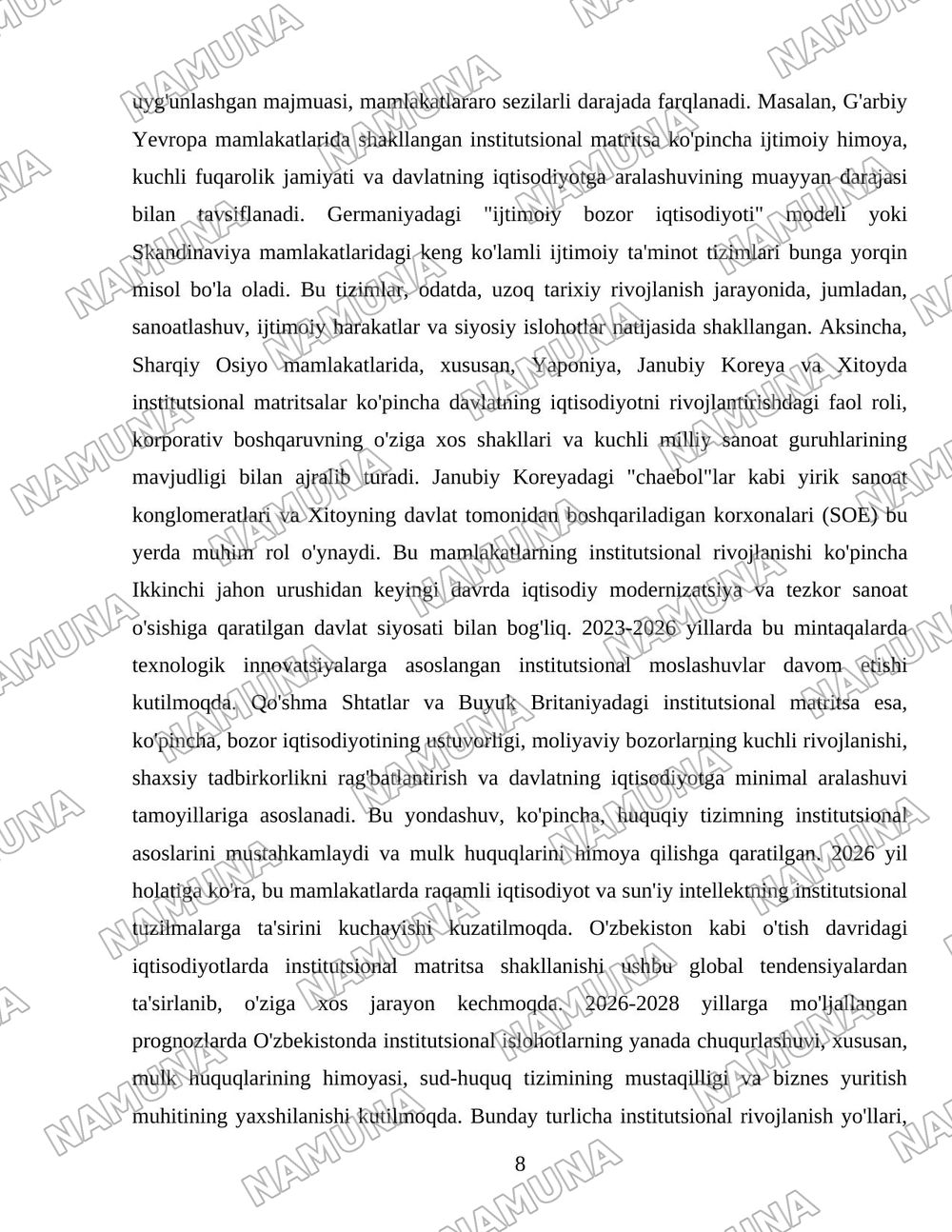 Institutsional matritsa va uning amal qilishi — 8-varaq