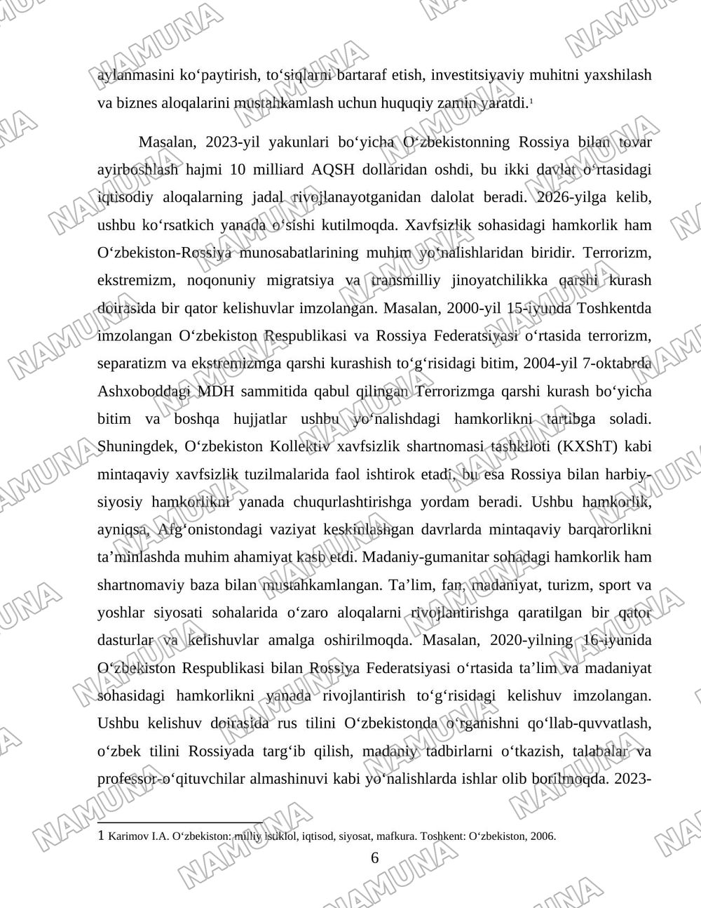 Rossiya va Oʻzbekiston hamkorlik munosabatlarining shakllanishi va rivojlanishi — 6-varaq