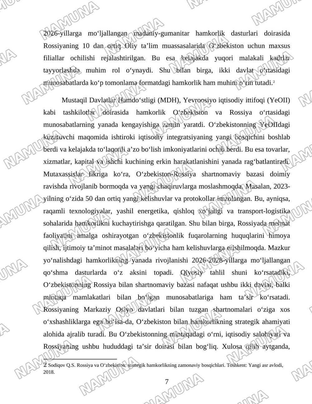Rossiya va Oʻzbekiston hamkorlik munosabatlarining shakllanishi va rivojlanishi — 7-varaq